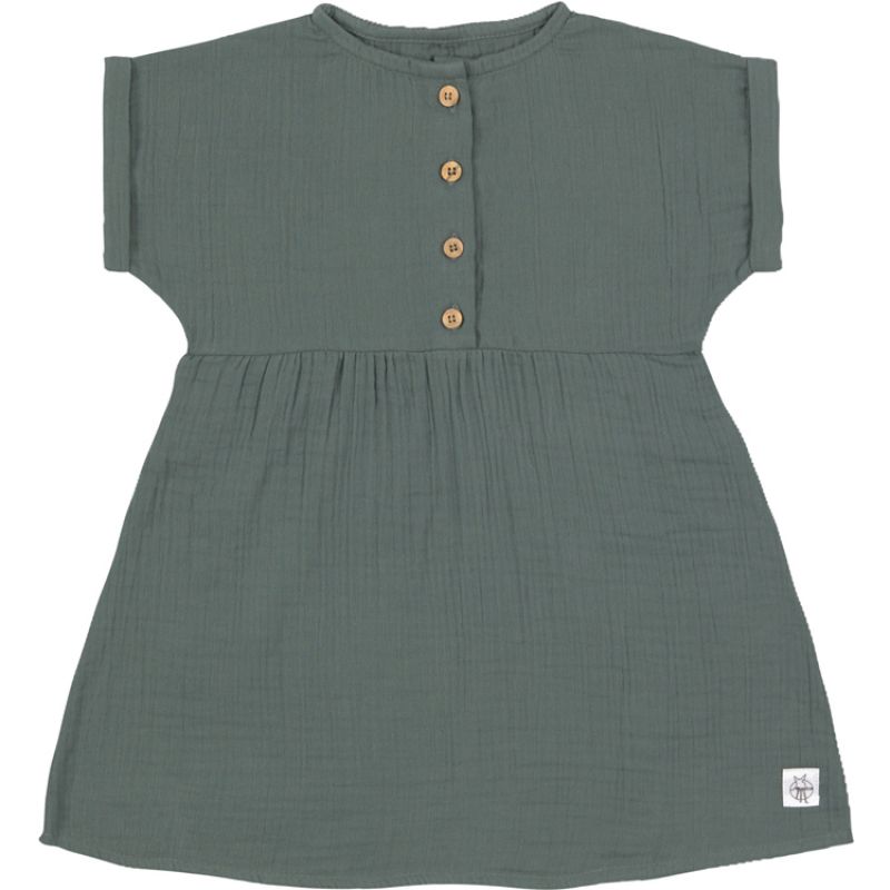 Robe en mousseline de coton bio GOTS vert pétrole (3-6 mois) Lässig