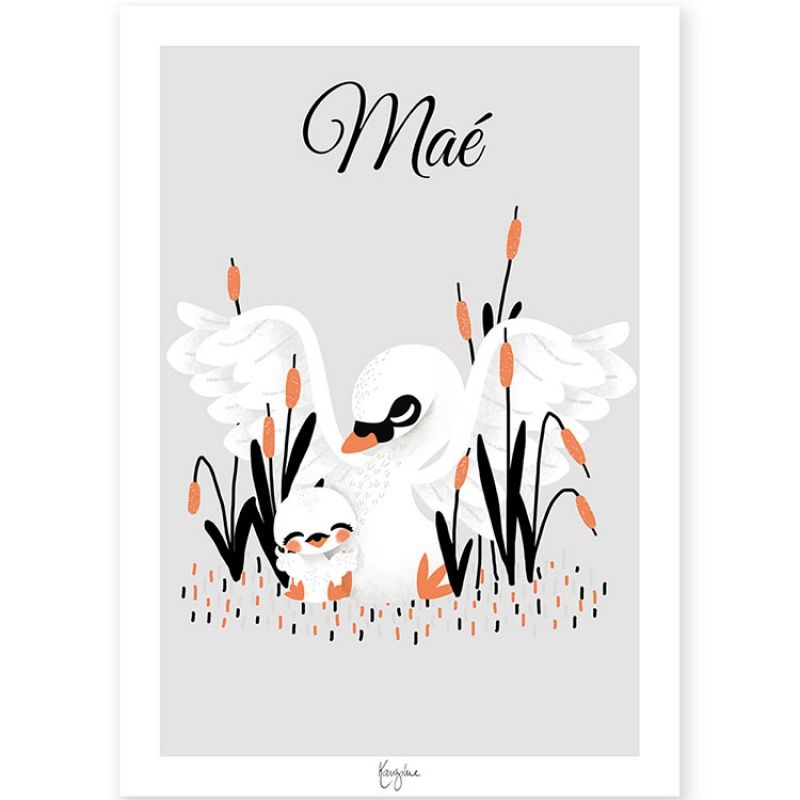 Affiche A4 Les Animignons La maman cygne et son bébé (personnalisable) Kanzilue