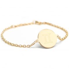 Bracelet chaîne médaille Gémeaux personnalisable (plaqué or) - Petits trésors