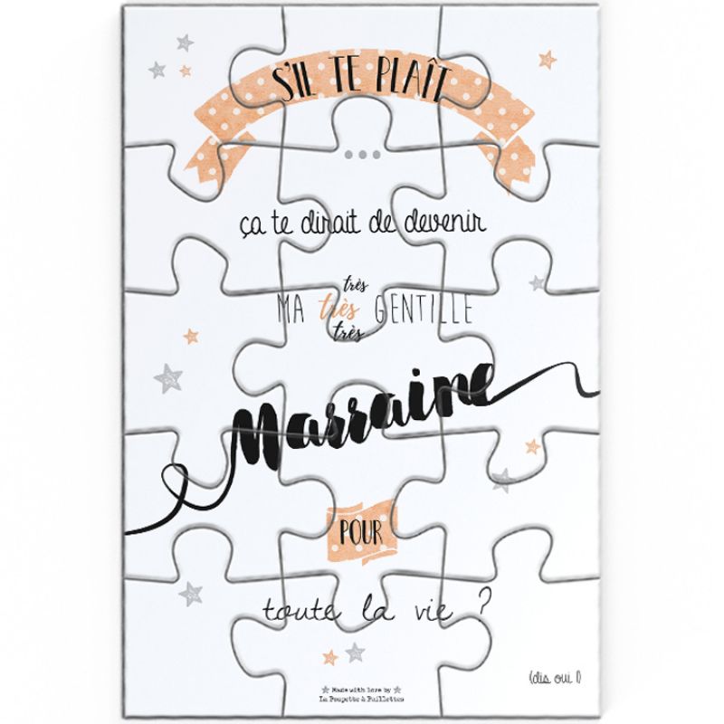 Puzzle de demande de marraine (10 x 15 cm) La Poupette à paillettes