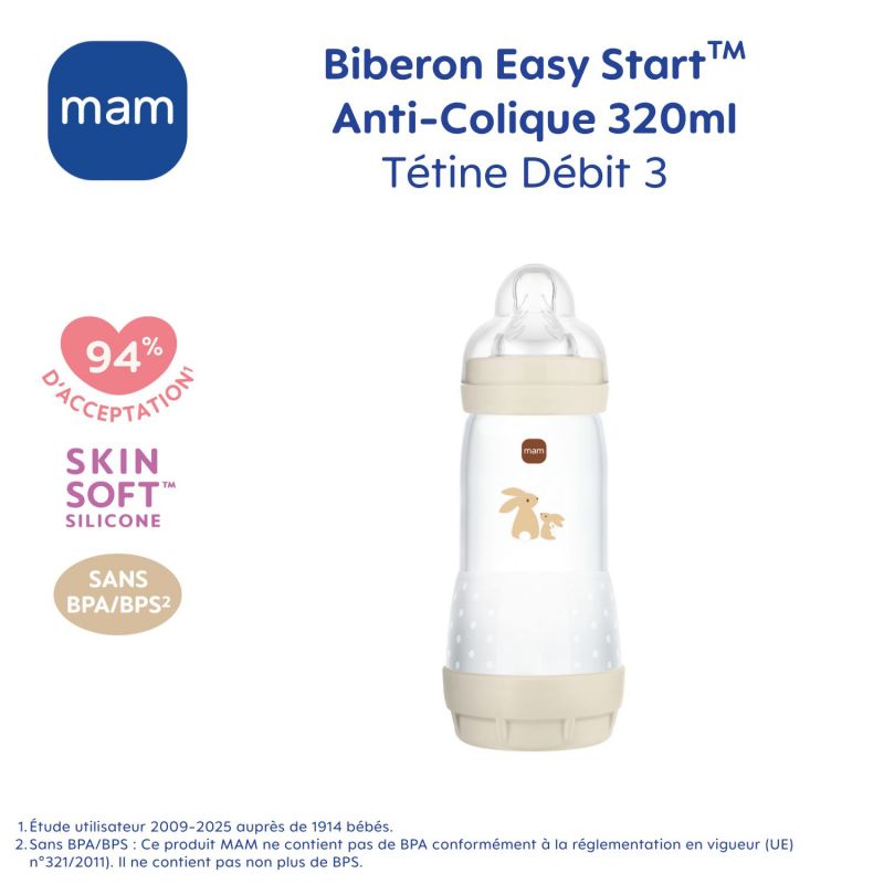 3 biberons Easy Start 260ml Lilas+Lilas+Sable Tétine débit 2 MAM Produit 7