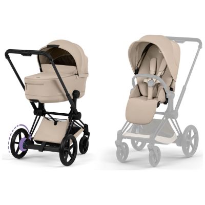 Duo e-PRIAM 2026 Poussette électrique tout-terrain avec nacelle pliable Matt Black Cozy Beige Cybex