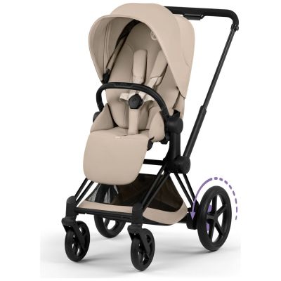 Duo e-PRIAM 2026 Poussette électrique tout-terrain avec nacelle pliable Matt Black Cozy Beige