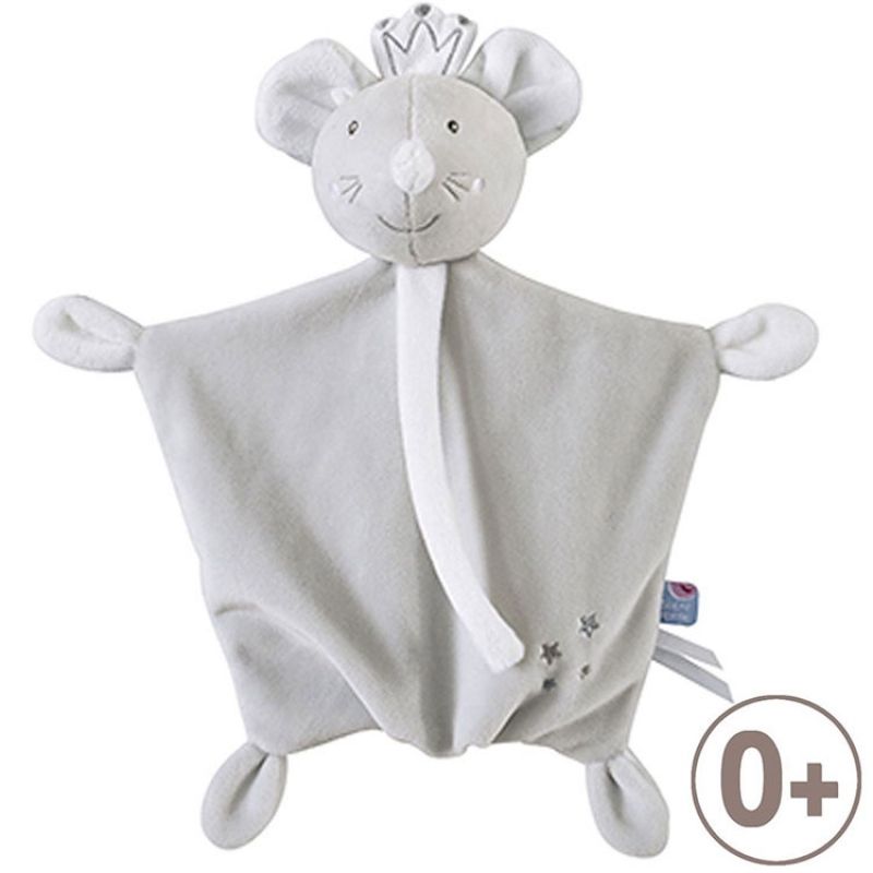 Doudou plat attache sucette Les P'tits Dandy souris gris (25 cm) Sucre d'orge