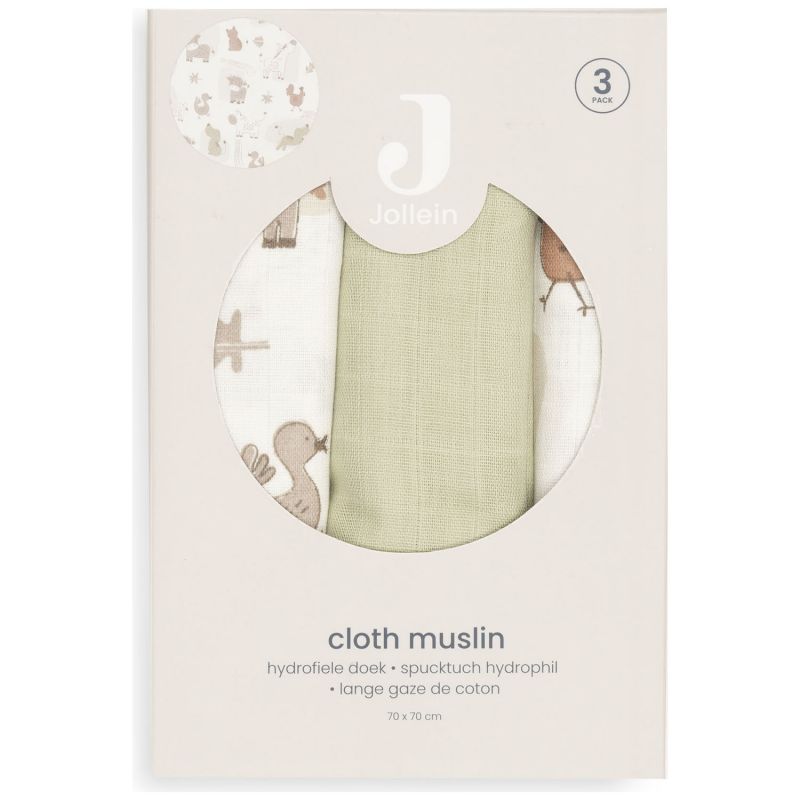 Lot de 3 langes en gaze de coton Barn Buddies (70 x 70 cm) Jollein Packaging 8