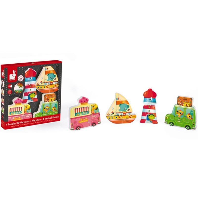 Lot de 4 puzzles verticaux Vacances Janod