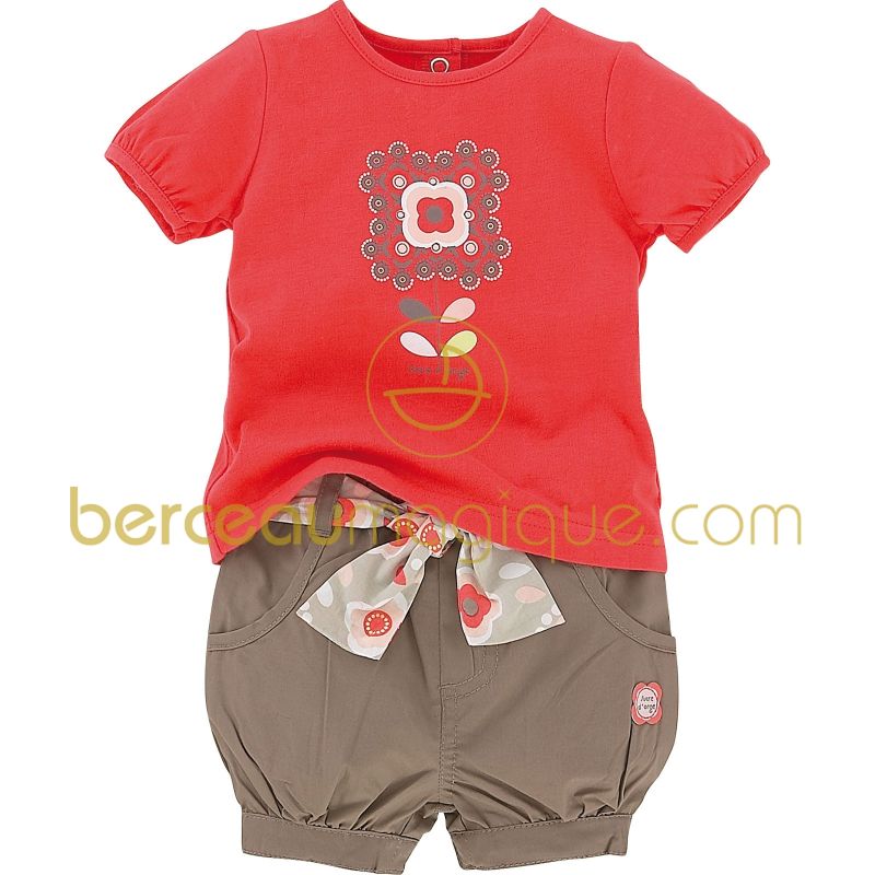 Ensemble fleuri T-shirt et short Corail, rouge & co (3 mois au 18 mois) Sucre d'orge