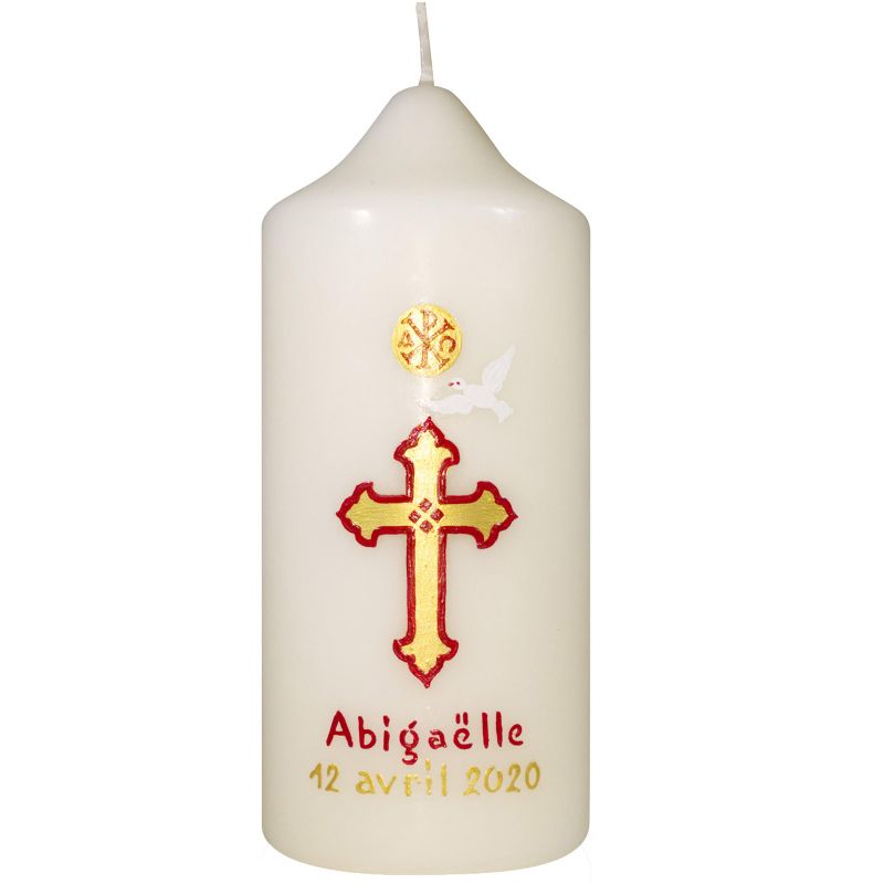 Bougie de baptême Croix rouge et doré (personnalisable) Pascale Belenfant Chauveau