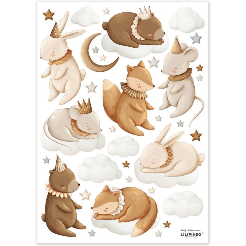 Planche de stickers muraux Animaux endormis (A3) Lilipinso Produit 1