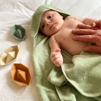 Cape de bain tablier XXL parent et bébé vert d'eau