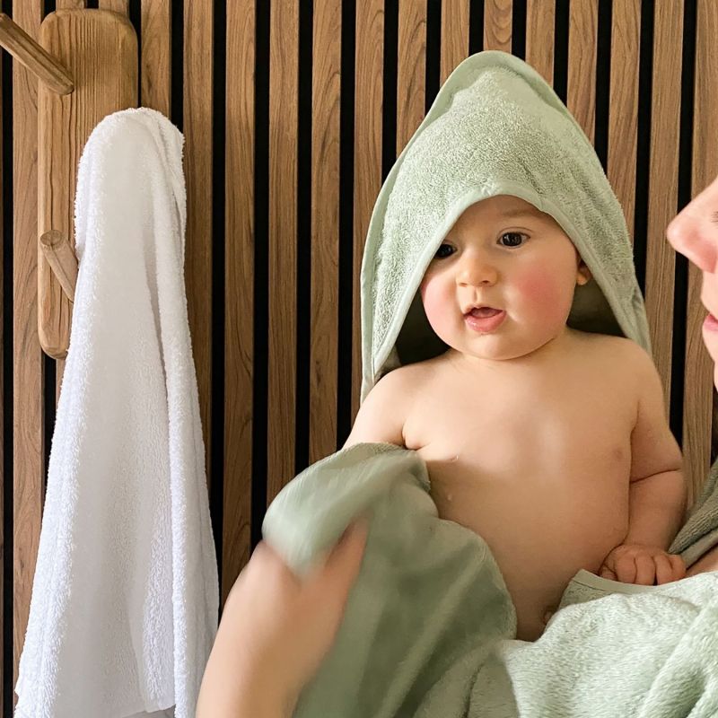 Cape de bain tablier XXL parent et bébé vert d'eau Candide Ambiance 9