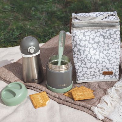 Thermos alimentaire en Inox minéral gris et vert sauge (300 ml)