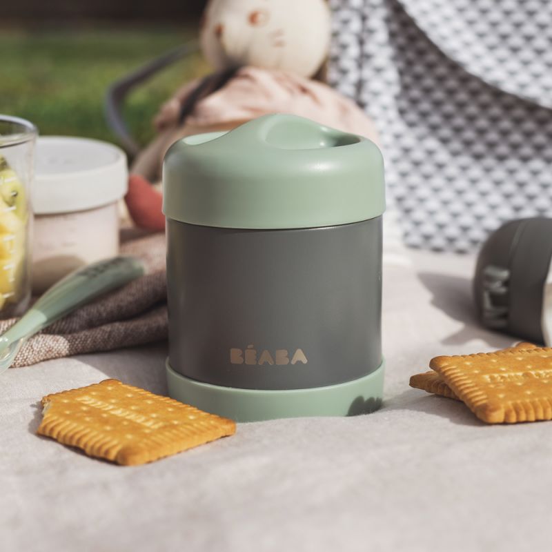 Thermos alimentaire en Inox minéral gris et vert sauge (300 ml) Béaba Ambiance 6