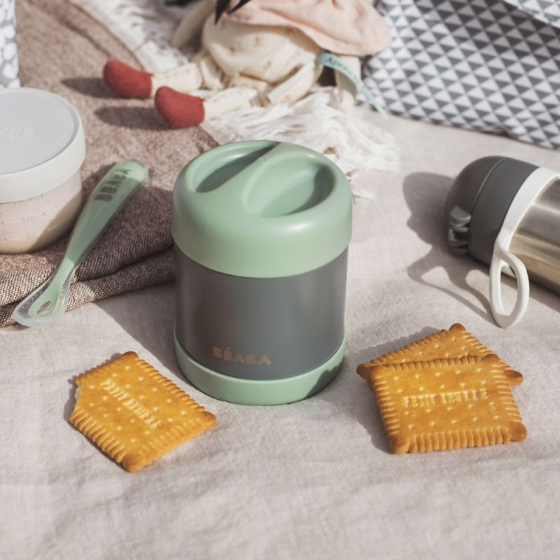 Thermos alimentaire en Inox minéral gris et vert sauge (300 ml) Béaba Ambiance 7