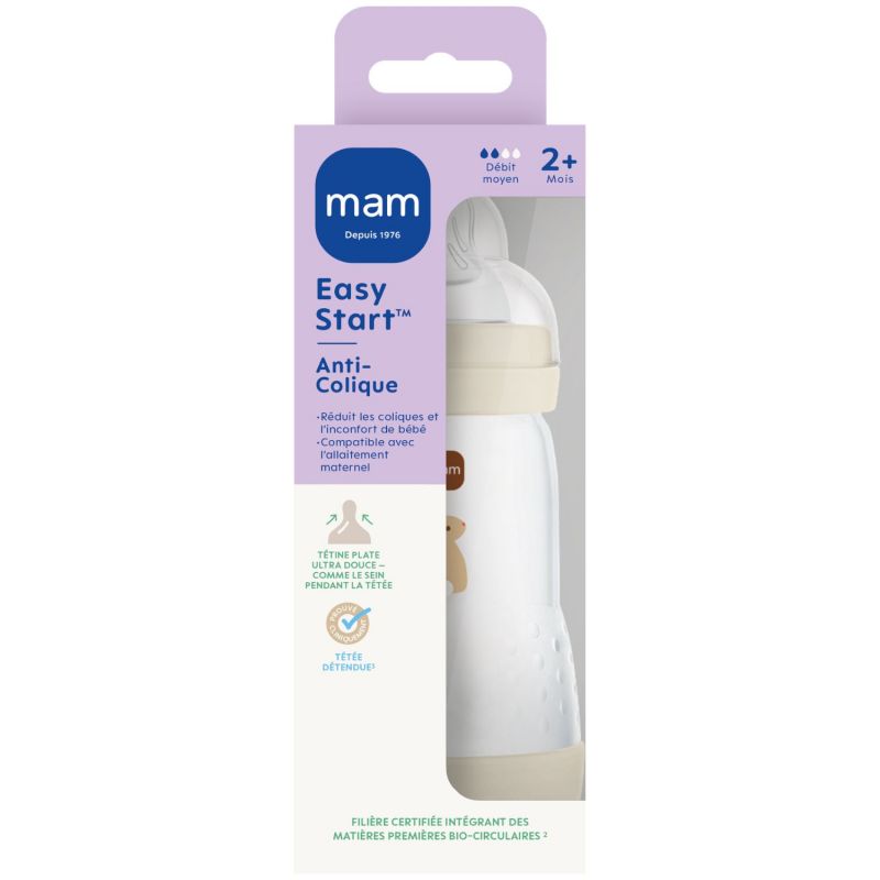 Biberon Easy Start anti-colique Sable Tétine Débit 2 (260 ml) MAM Produit 2