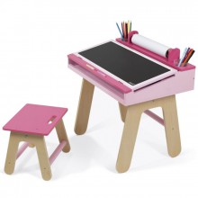 Table à dessin rose et son tabouret  par Janod 