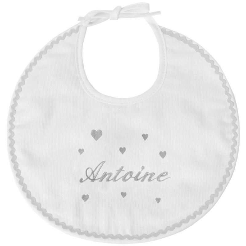 Bavoir de naissance coeur gris (personnalisable) ANVIE