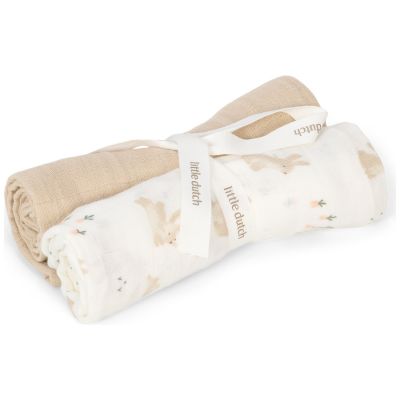 Set de 2 langes en gaze de coton Baby Bunny (70 x 70 cm) Little Dutch