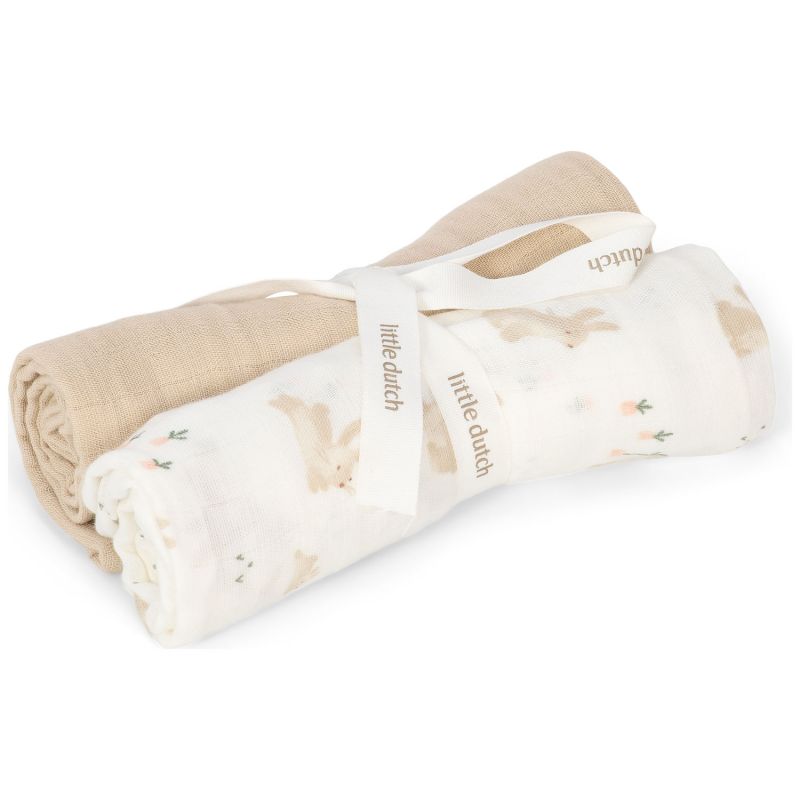 Set de 2 langes en gaze de coton Baby Bunny (70 x 70 cm) Little Dutch Produit 1