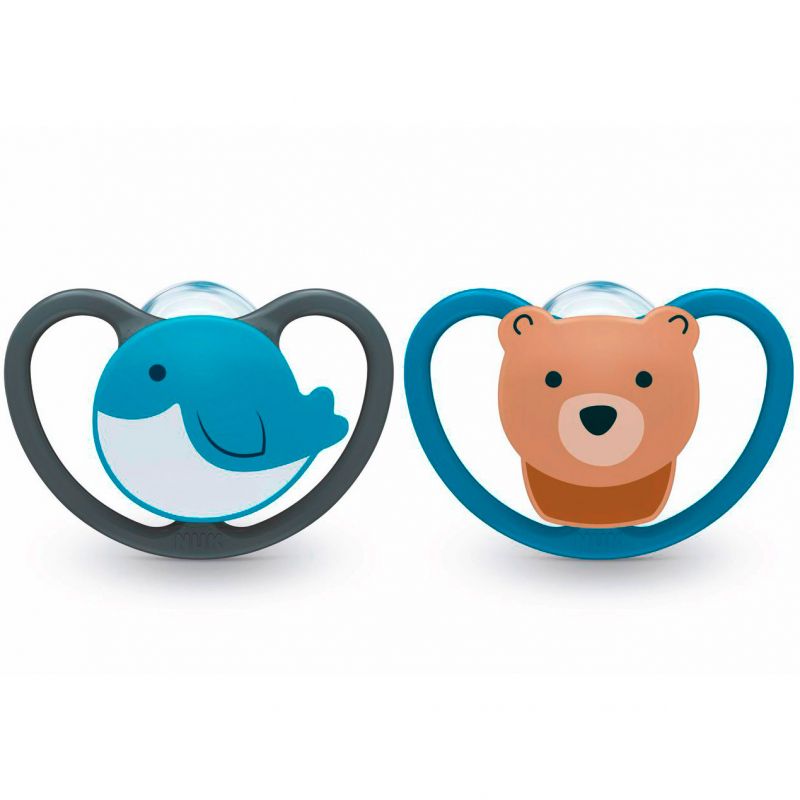 Lot de 2 sucettes physiologiques Space baleine et ours (0-6 mois) NUK