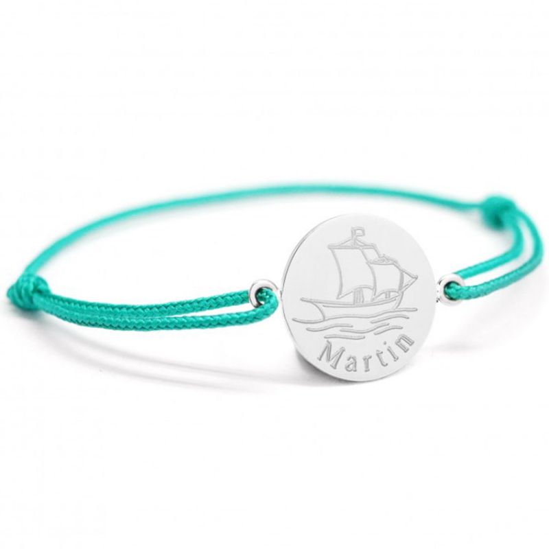 Bracelet cordon Bateau personnalisable (argent 925°) Petits trésors