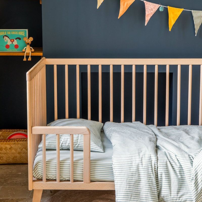 Housse de couette en percale de coton Rayé Bleu Ardoise (75 x 120 cm) Kadolis Ambiance 6