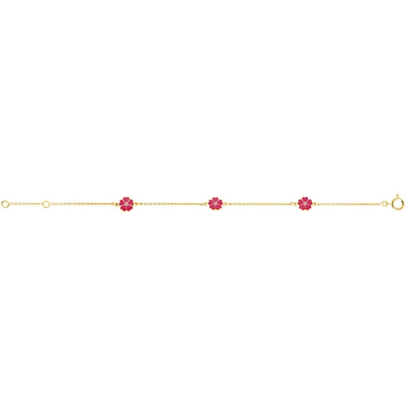 Bracelet 3 fleurs fuchsia et rose (or jaune 750°) Berceau magique bijoux