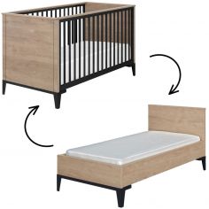Lit bébé évolutif en chêne blond noir Marcel (70 x 140) - Galipette