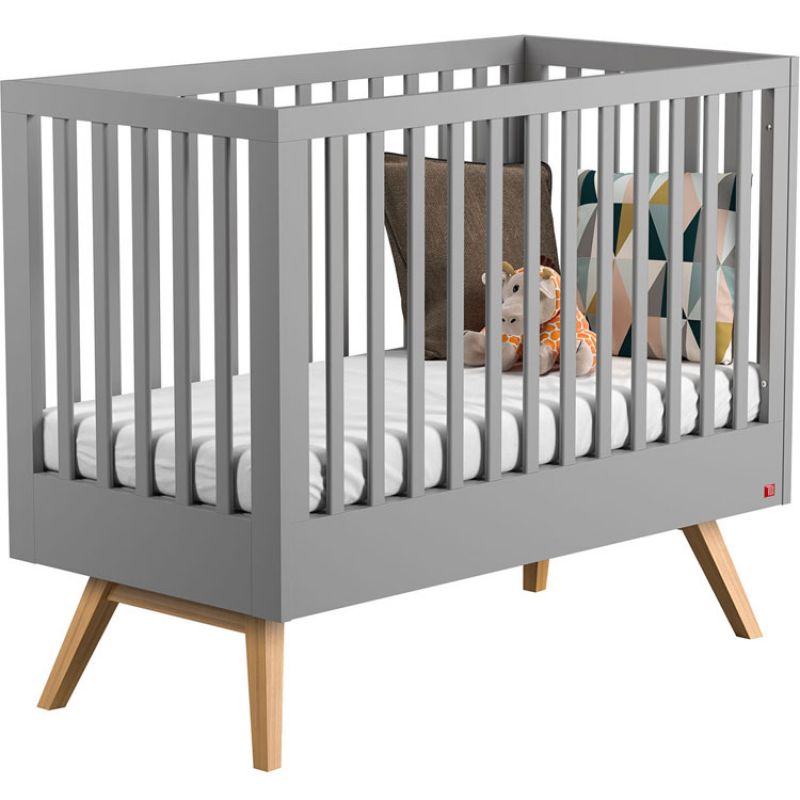 Lit bébé Nautis gris clair-bois (60 x 120 cm) Vox