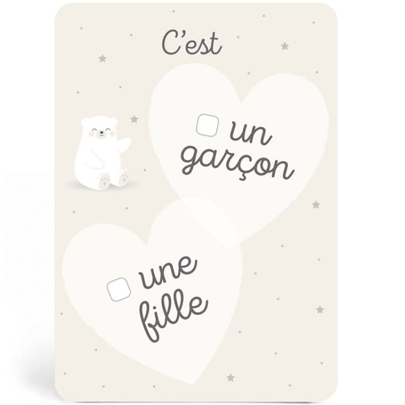 Carte annonce fille ou garçon ours blanc Zü