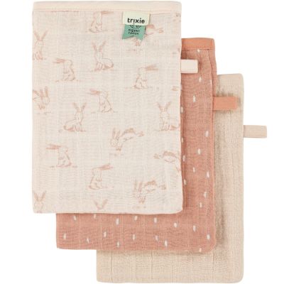 Lot de 3 gants de toilette en mousseline Rosy Rabbit  par Trixie