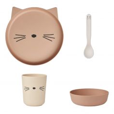 Coffret repas en bioplastique Brody Cat Tuscany rose - Liewood
