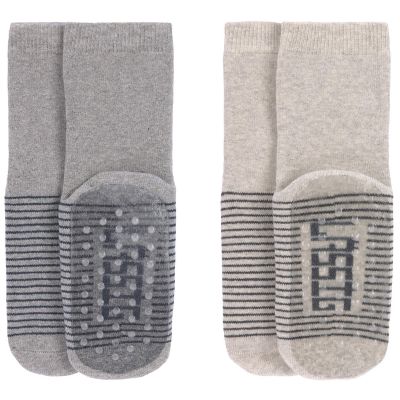 Lot de 2 paires de chaussettes antidérapantes en coton bio gris (pointure 23-26)