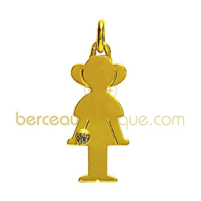 Pendentif petit trésor motif fille avec diamant (or jaune) Maison Augis