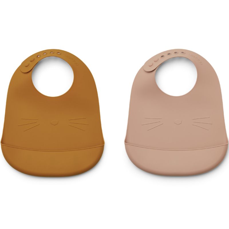 Lot de 2 bavoirs à poche Tilda Cat mustard dark rose mix Liewood