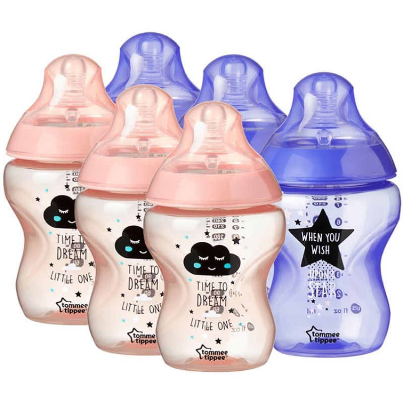 Lot de 6 biberons Closer to nature décoré bleu et rose Catch me Quick (260 ml) Tommee Tippee