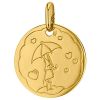 Médaille ronde Pluie de coeur 16 mm (or jaune 750°) - Premiers Bijoux