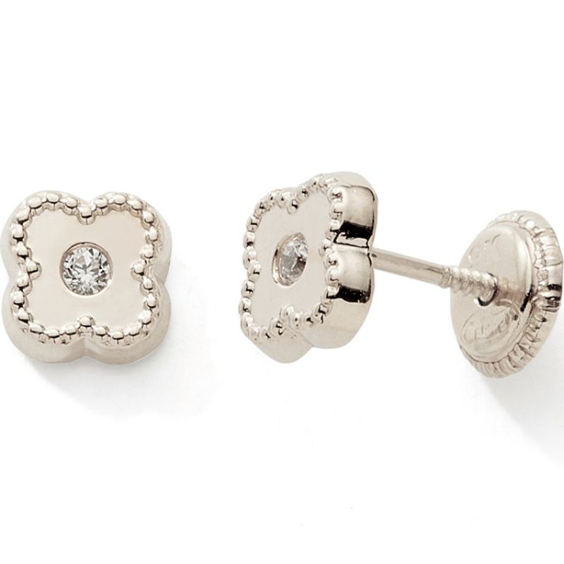 Boucles d'oreilles Fleur zirconium (or blanc 375°) Baby bijoux