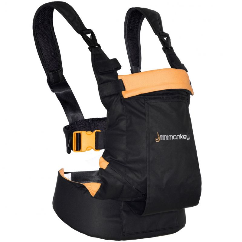 Porte bébé ventral et dorsal Dynamic noir et orange Minimonkey