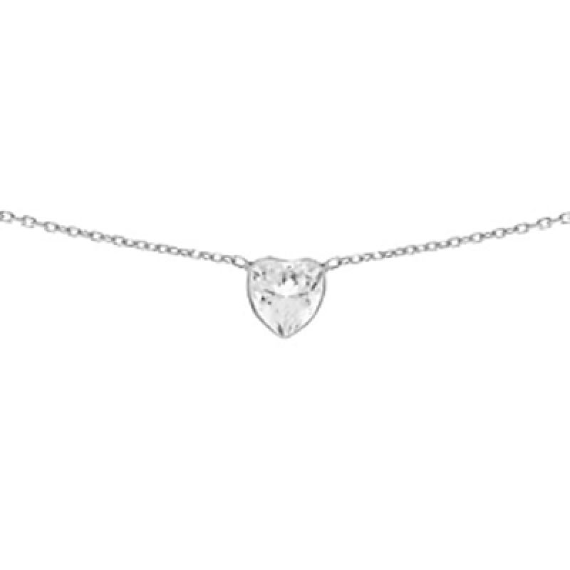 Collier chaîne pendentif coeur en oxyde de Zirconium (or blanc 750°) Berceau magique bijoux