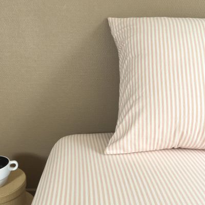 Drap housse en percale de coton Rayé Peach (80 x 160 cm)