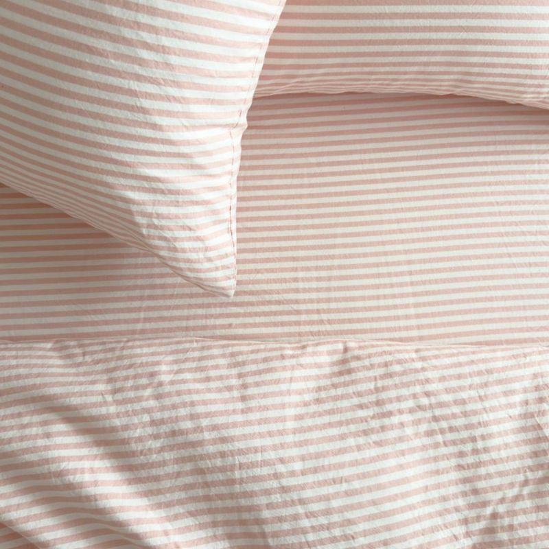 Drap housse en percale de coton Rayé Peach (80 x 160 cm) Kadolis Ambiance 4