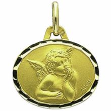 Médaille ovale Ange de Raphaël 16 mm facettée (or jaune 750°)  par Maison Augis