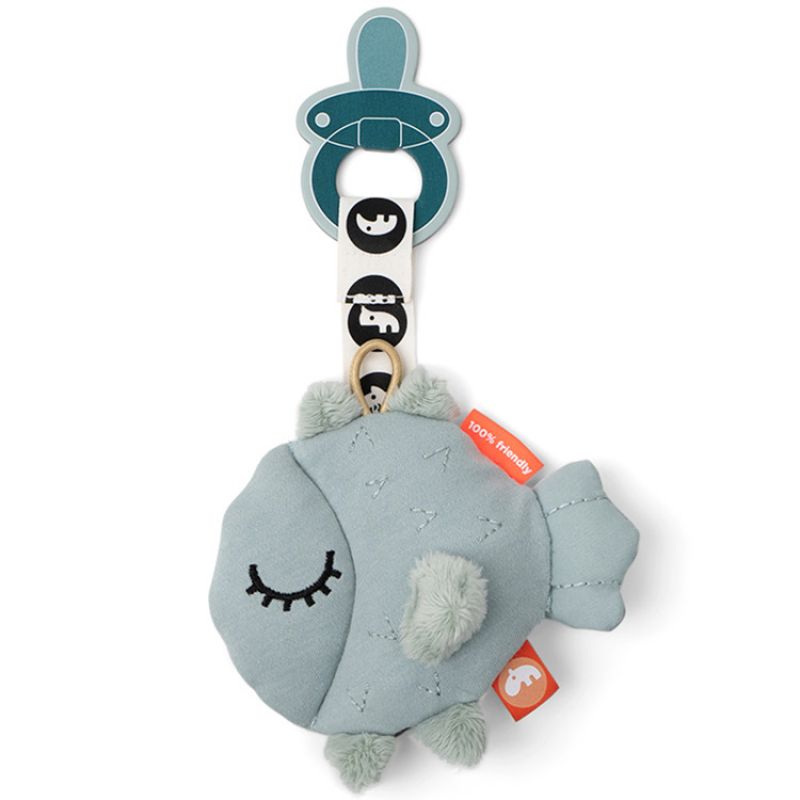 Doudou attache sucette poisson bleu Puffee Done by Deer