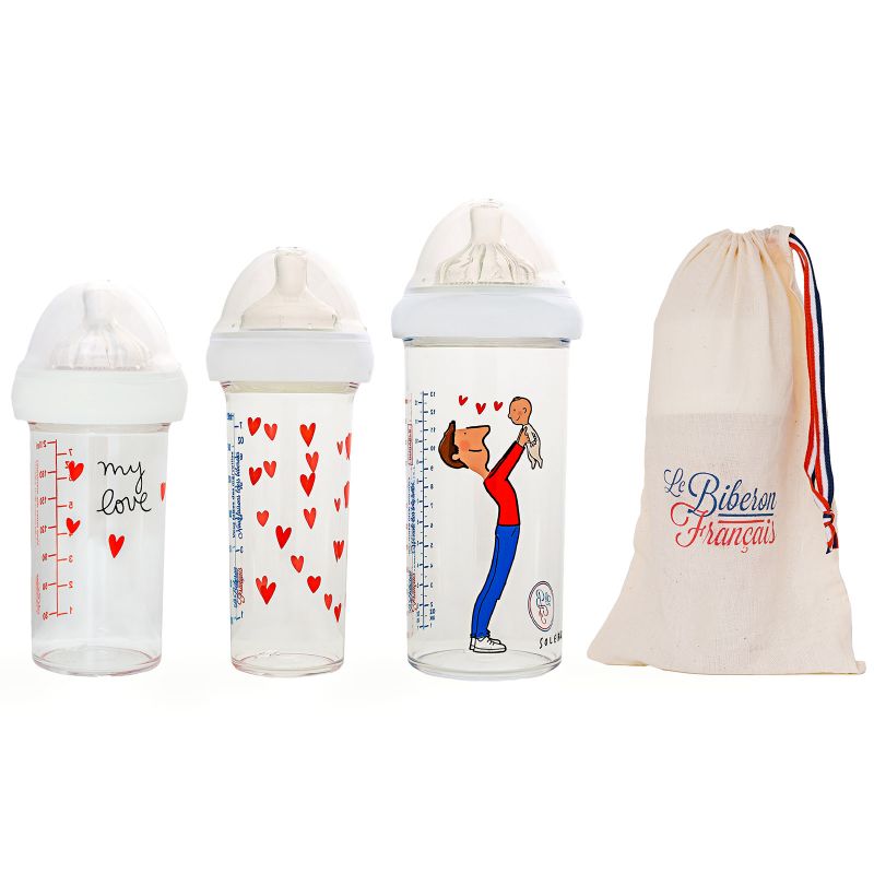 Lot de 3 biberons anti colique gigognes Papa-bébé by Soledad (360 ml et 210 ml) Le Biberon Français Produit 1 grande taille