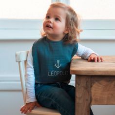 Set de naissance Bavoir et anneau de dentition Bleu pétrole (personnalisable)