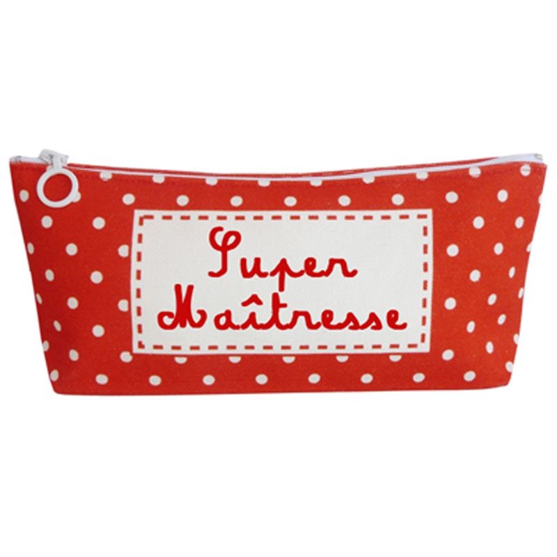 Trousse scolaire rouge à pois Merci Maîtresse (personnalisable) Les Griottes