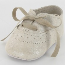 Chaussons bébé cuir et paillettes Dida beige (6-12 mois)  par Le Petit Fils du cordonnier