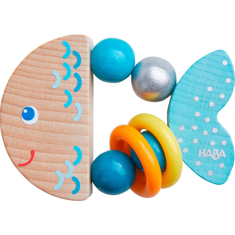 Hochet en bois Poisson bleu azur Haba