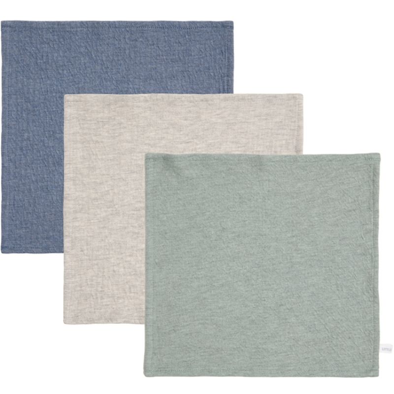Lot de 3 mini langes Pure mint et bleu (25 x 25 cm) Little Dutch